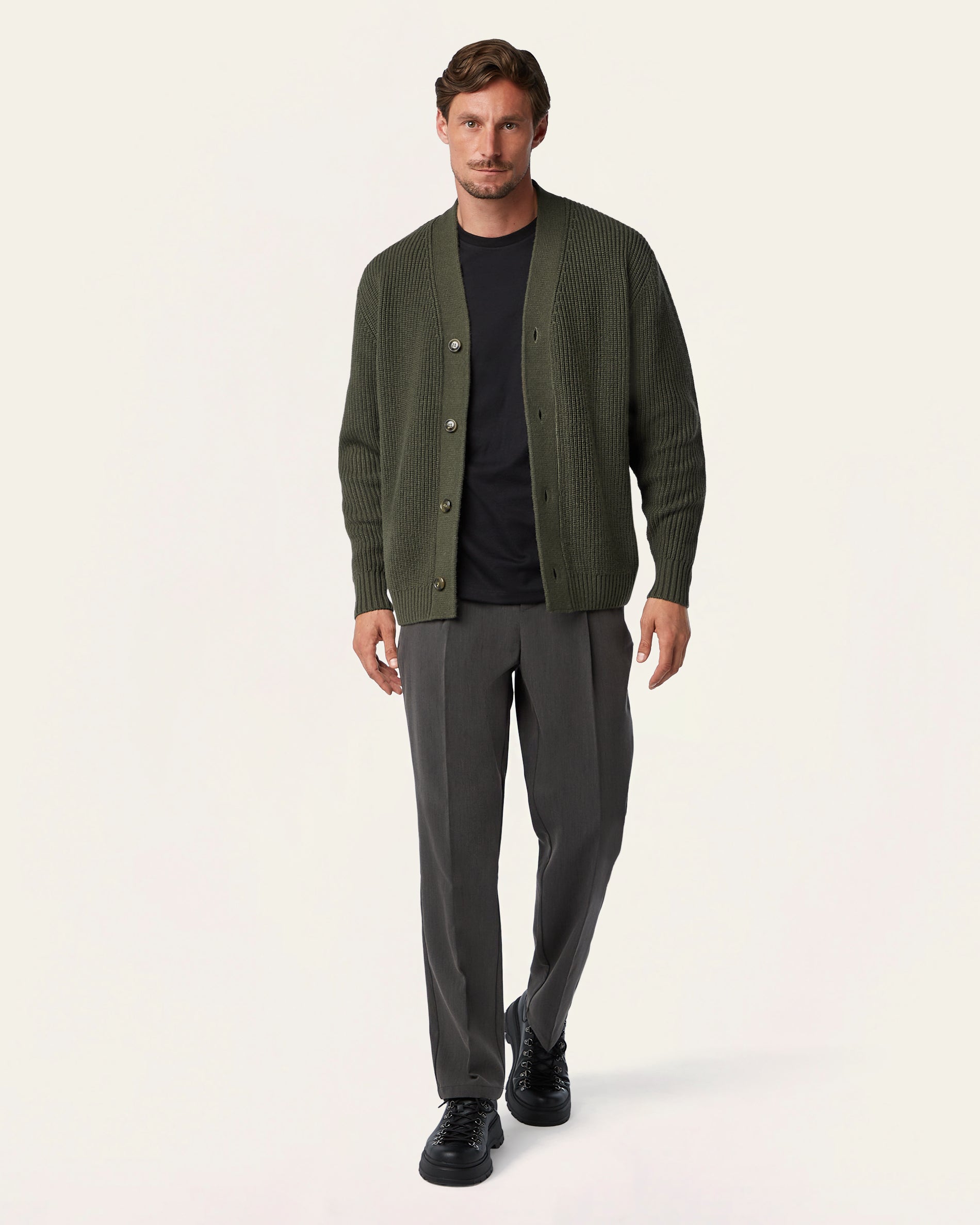 Heavy Seawool Cardigan Dark Olive