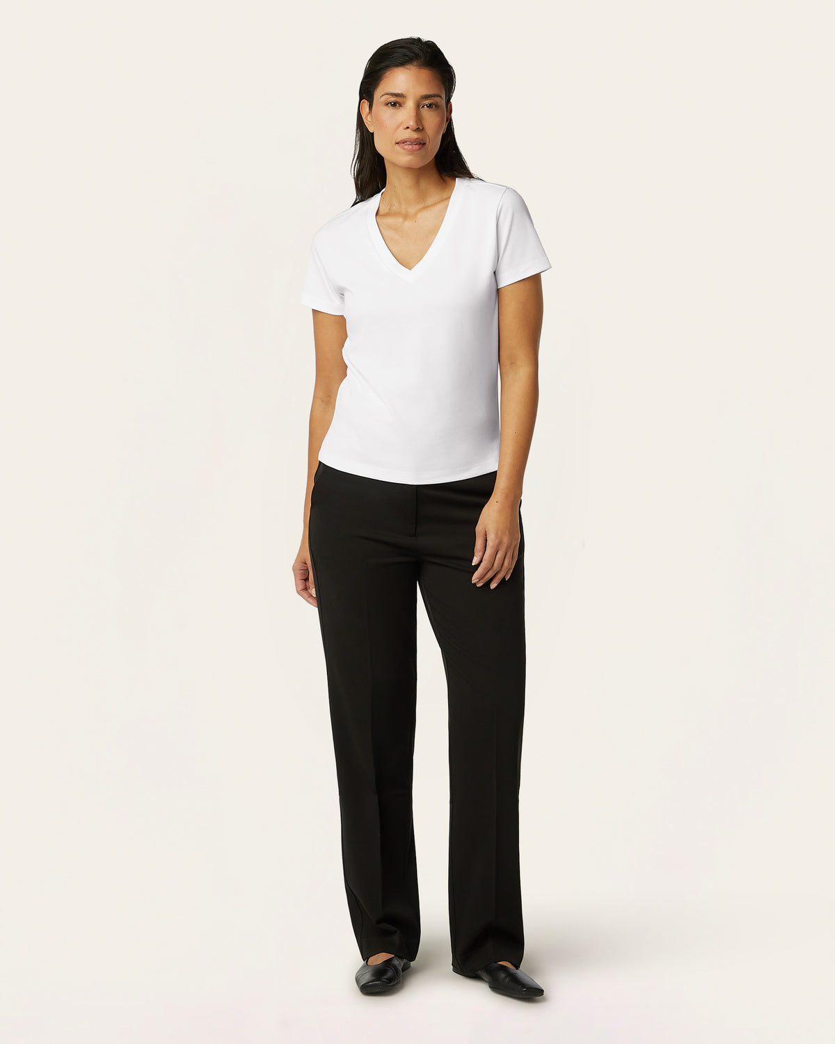 Interlock V-neck Slim T-shirt - White