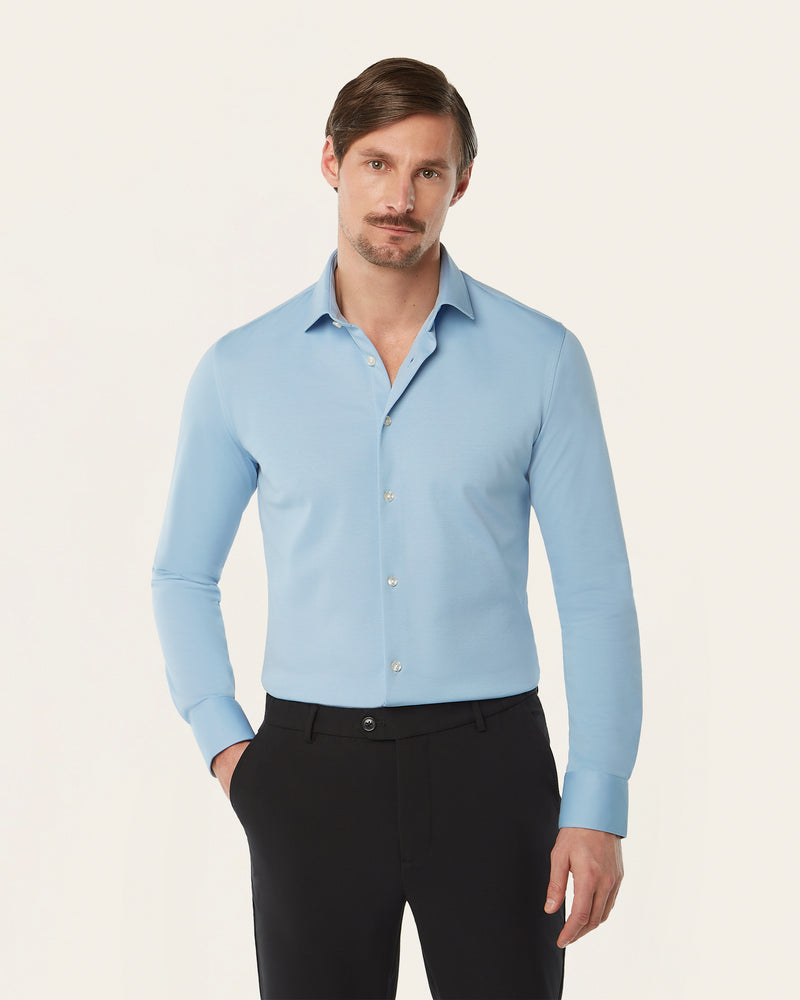 Knitted non-iron shirt blue