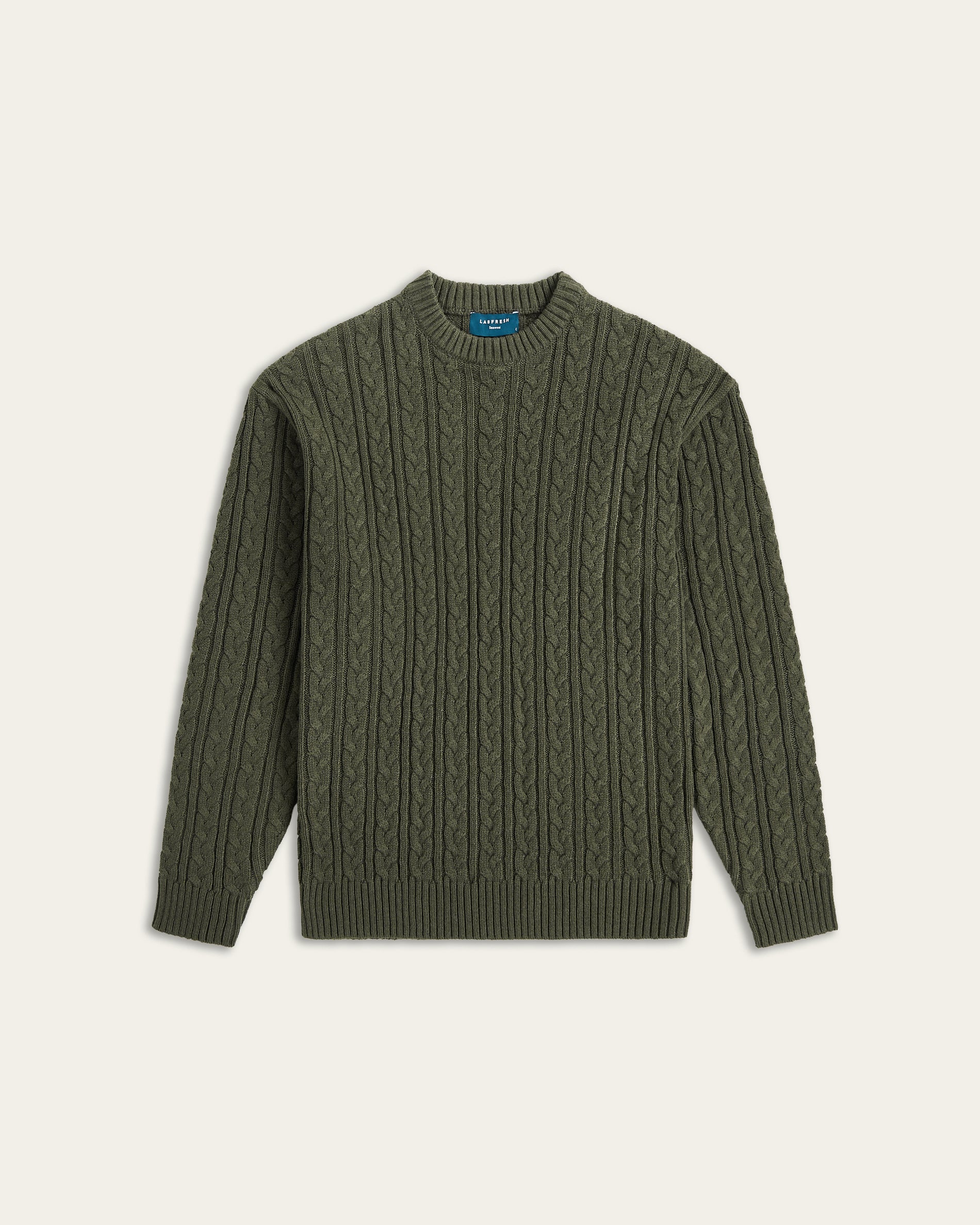 Heavy Seawool Cable Crewneck Dark Olive