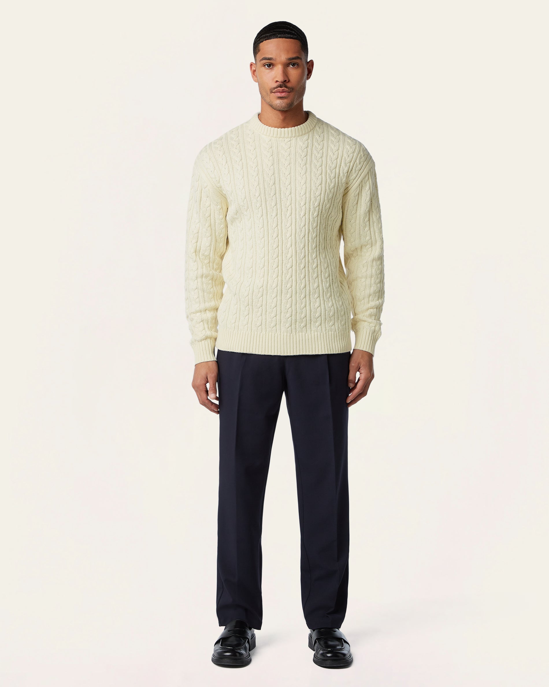 Heavy Seawool Cable Crewneck Off White