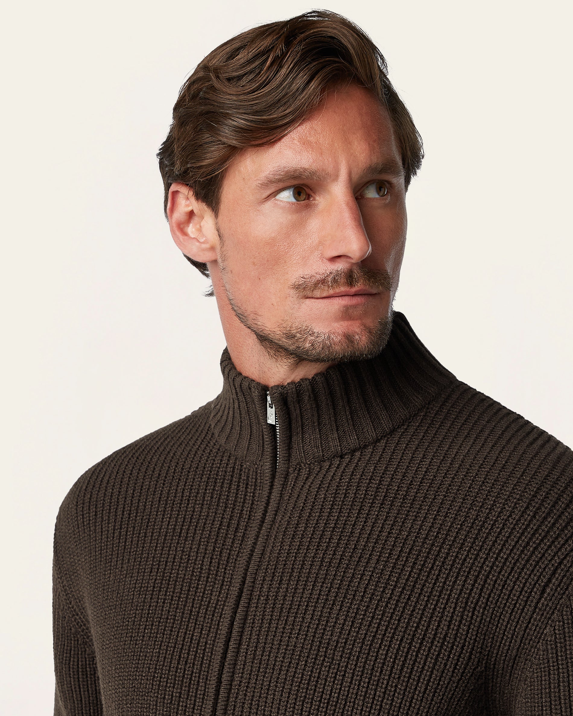 Heavy Seawool Full Zip Cardigan Dark Brown