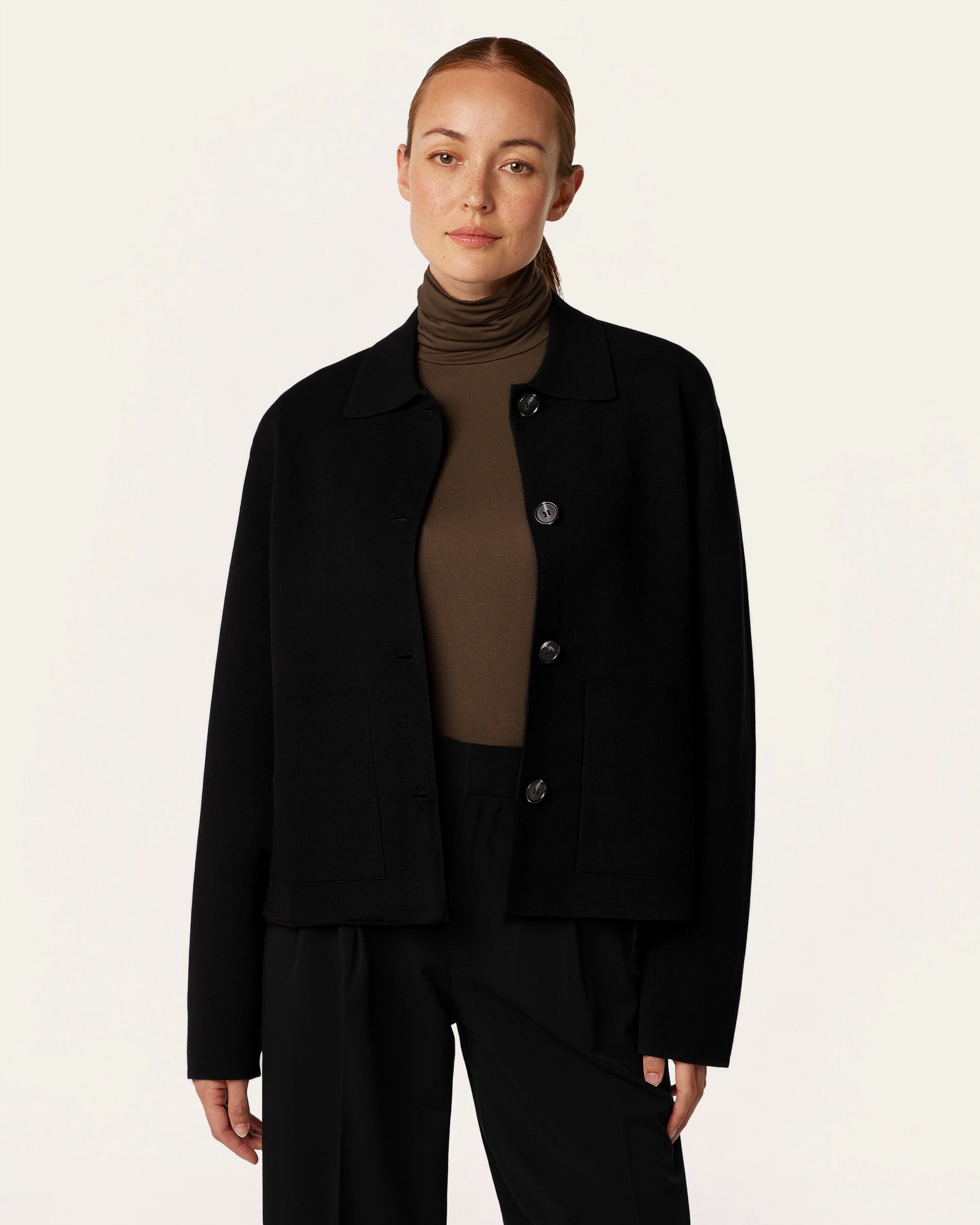 Boxy Jacquard Cardigan - Black