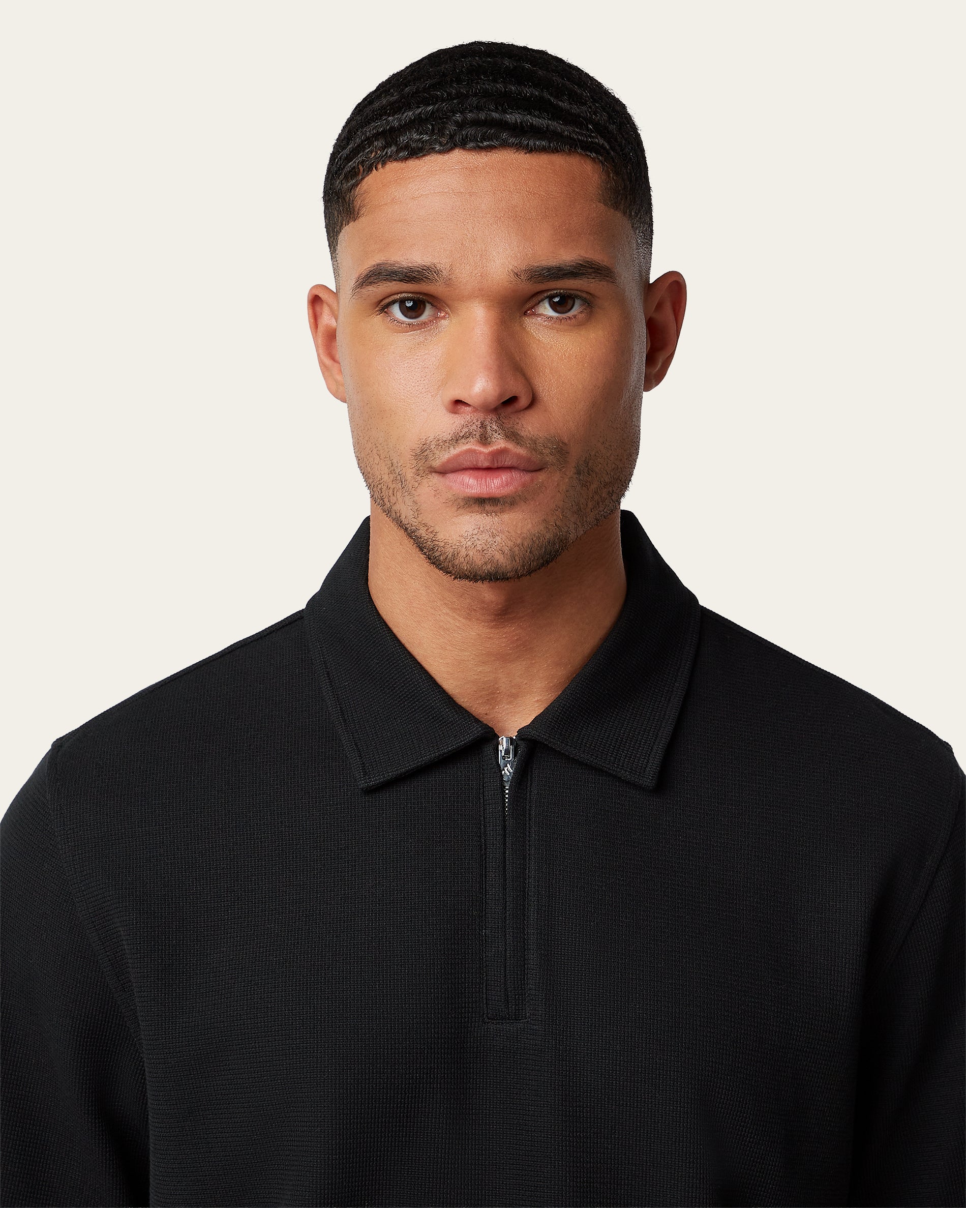 Black Relaxed Fit Zip Polo – Odour Resistant | LABFRESH