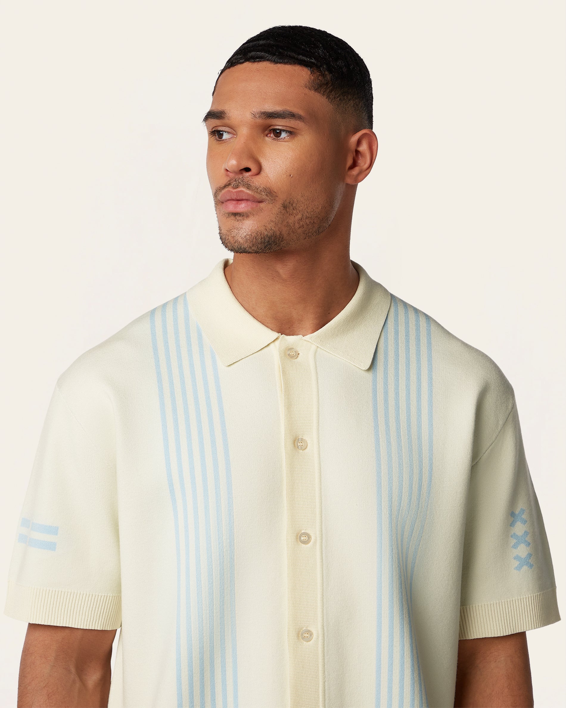 Off-White & Light Blue Jacquard Polo Shirt | LABFRESH