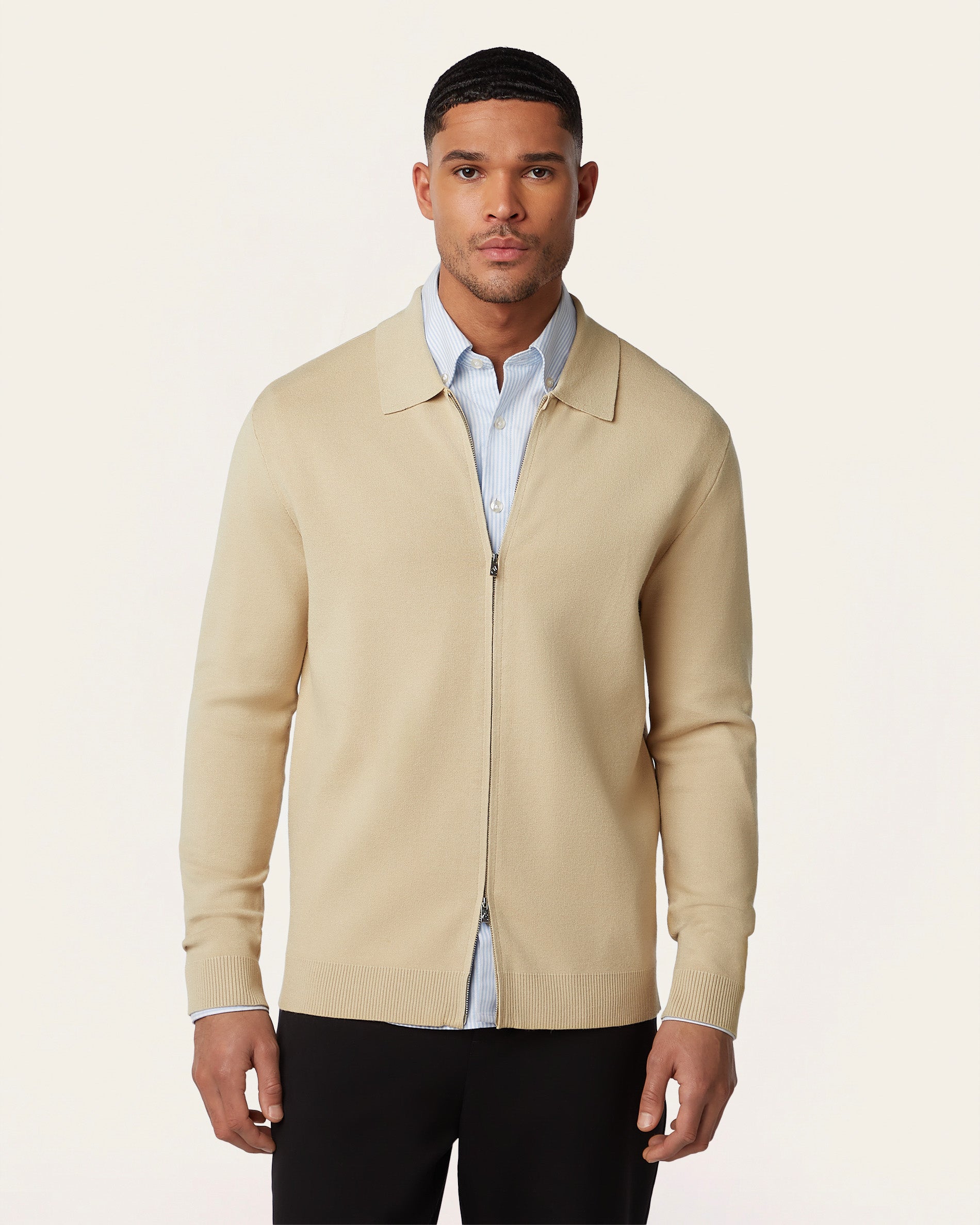 Sand Full Zip Jacquard Cardigan | LABFRESH