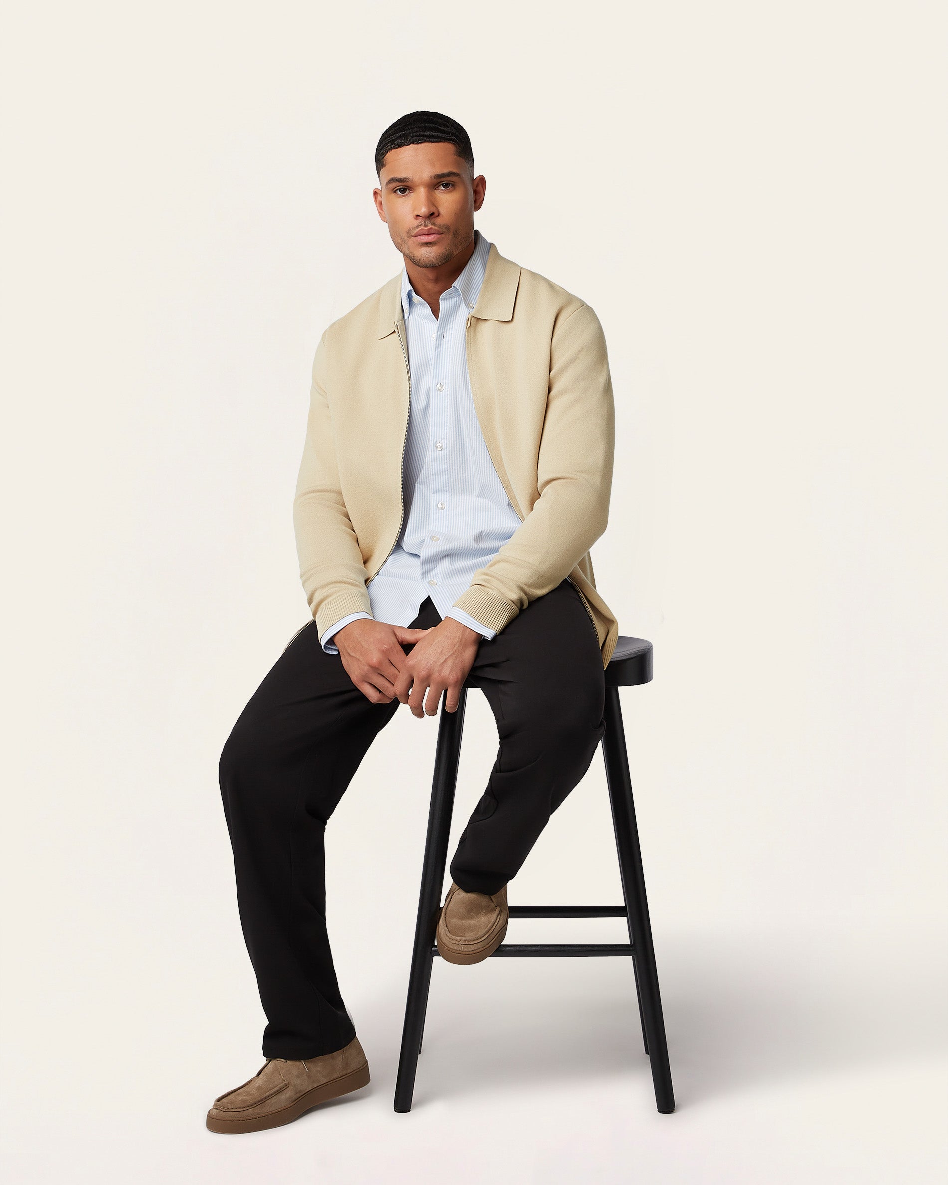 Sand Full Zip Jacquard Cardigan | LABFRESH
