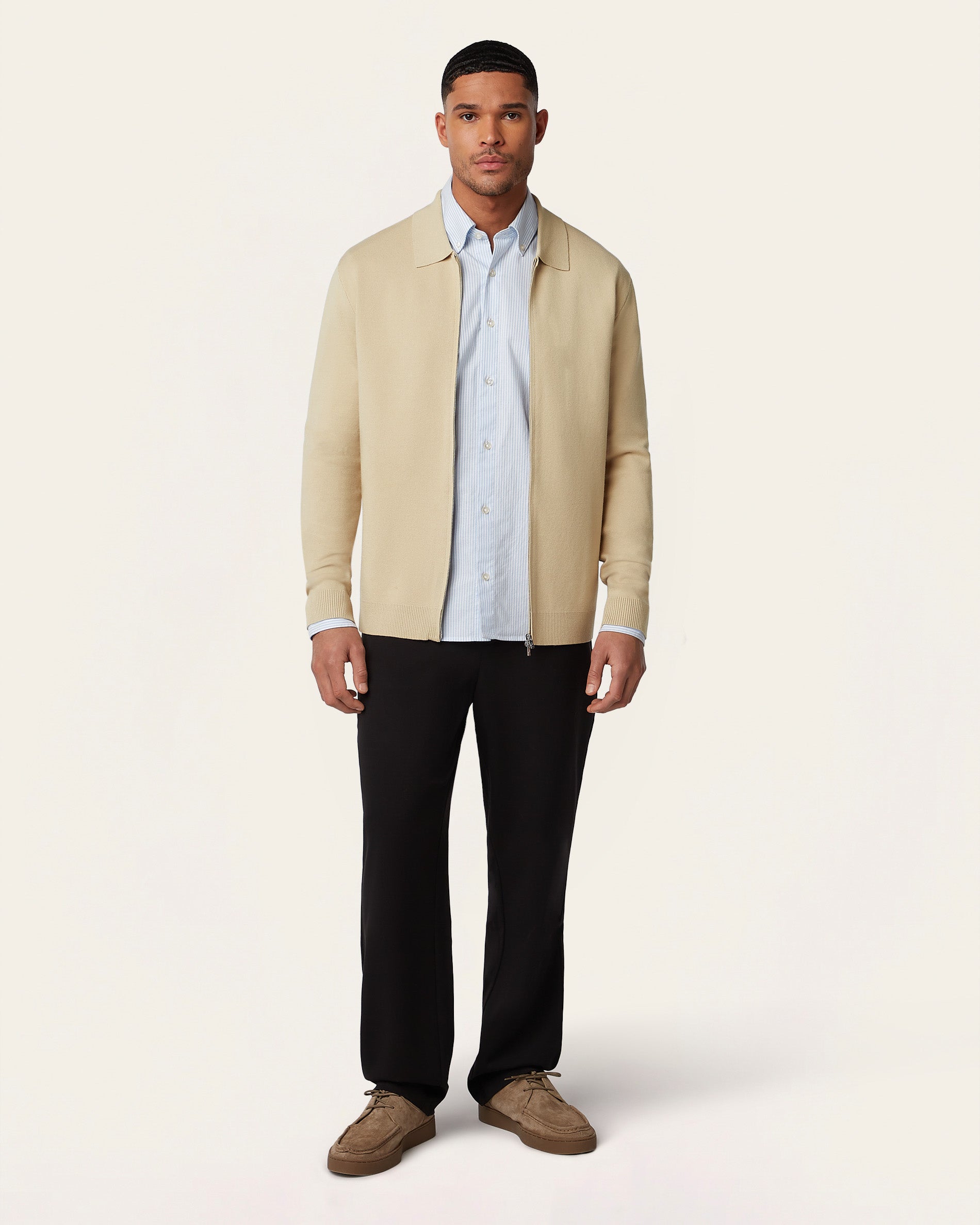Sand Full Zip Jacquard Cardigan | LABFRESH